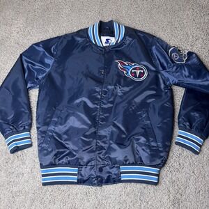 Starter Tennessee Titans Mens Navy Blue Satin Varsity Bomber Jacket Large NFL